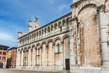 San Michele in Foro, facade of a church in Lucca, Italy