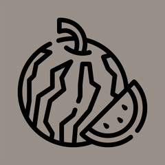 Icon, logo, vector illustration of watermelon isolated on gray background. suitable for food, fruit, summer, patterns, designs and logos.