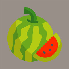 Icon, logo, vector illustration of watermelon isolated on gray background. suitable for food, fruit, summer, patterns, designs and logos.