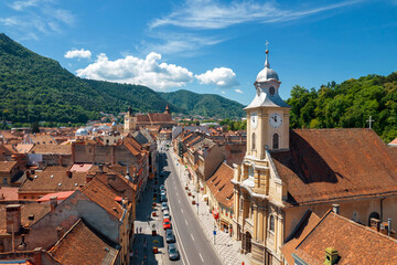 Fototapeta premium Aerial drone view of Brasov, Romania