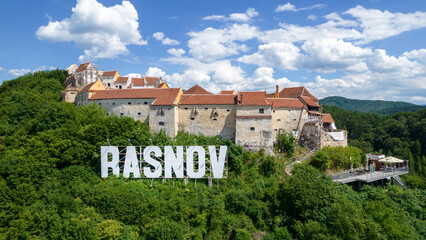 Fototapeta na wymiar Aerial drone view of The Rasnov Fortress in Romania