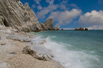 Summer view Sirolo beach, Conero, Marche, Italy. Due sorelle beach, Italian landmark