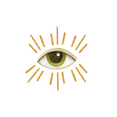 The all-seeing eye.  Watercolor illustration. Hand drawn religious element.