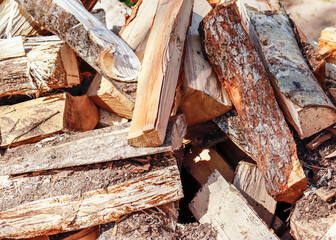 a stack of oak firewood. firewood for the stove