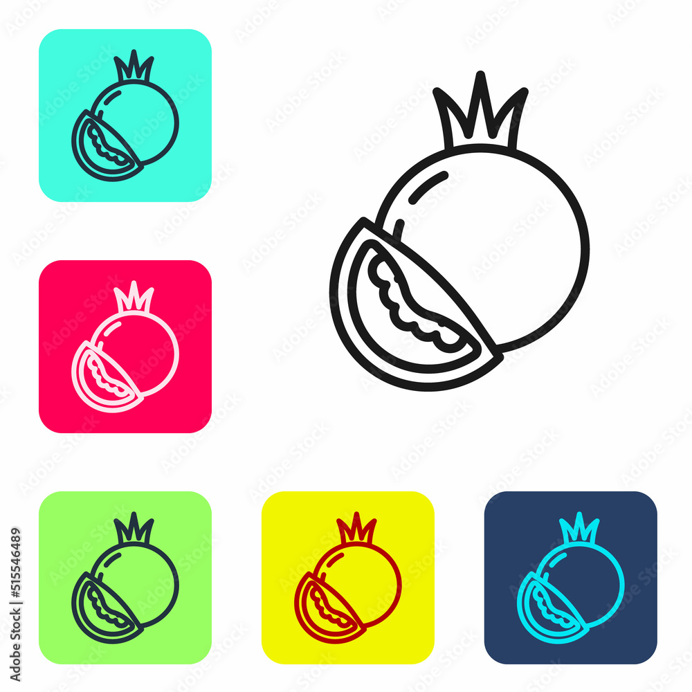 Poster black line tomato icon isolated on white background. set icons in color square buttons. vector
