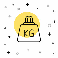 Black line Weight icon isolated on white background. Kilogram weight block for weight lifting and scale. Mass symbol. Random dynamic shapes. Vector