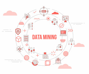 data mining concept with icon set template banner and circle round shape
