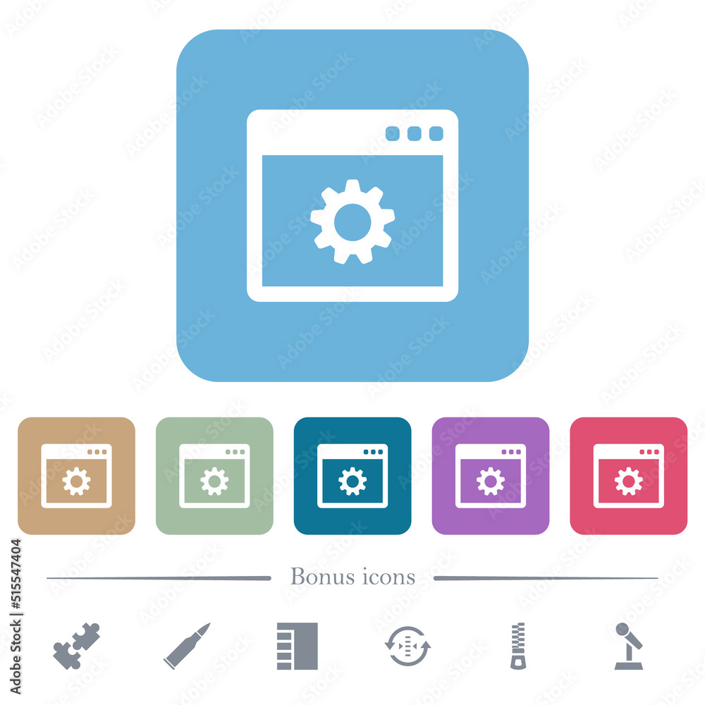 Poster application settings flat icons on color rounded square backgrounds