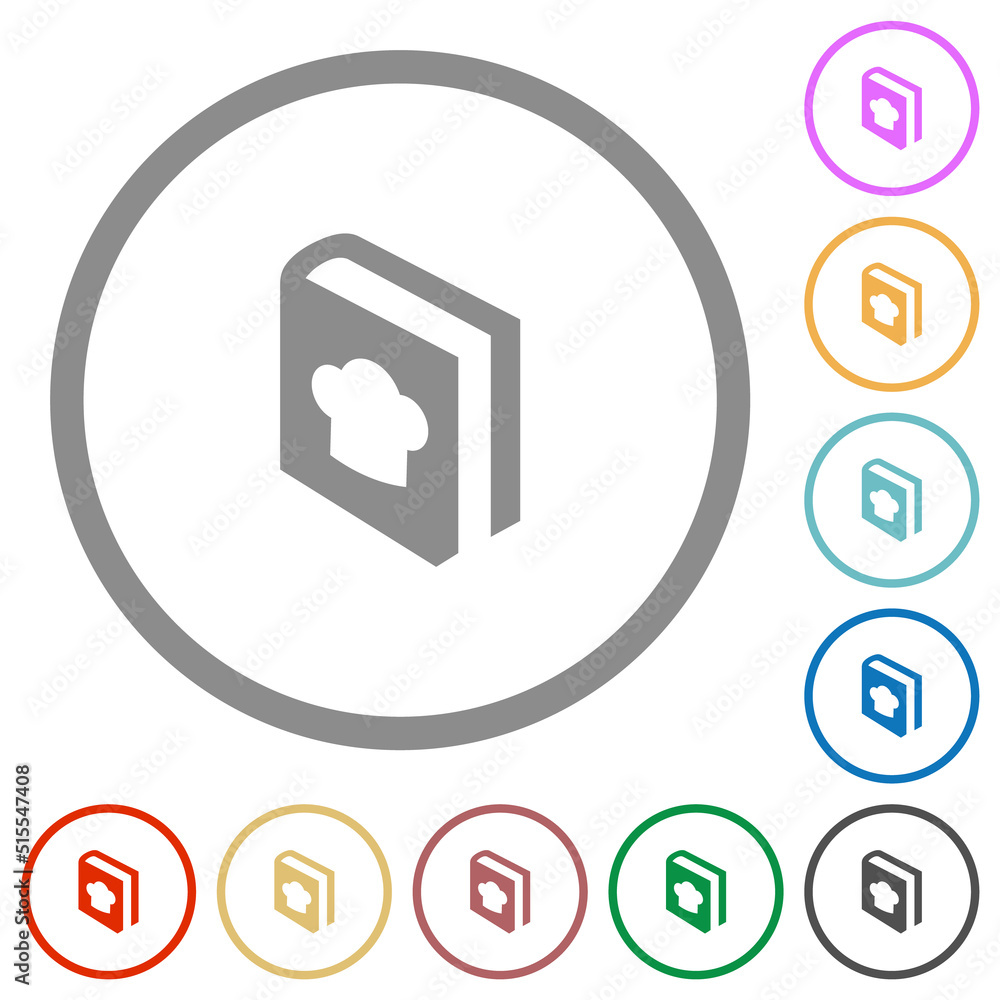 Poster cookbook with chef hat flat icons with outlines