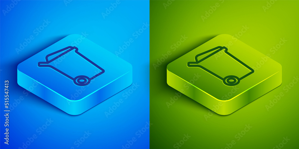 Aufkleber isometric line trash can icon isolated on blue and green background. garbage bin sign. recycle baske