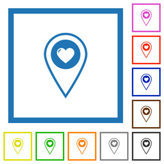 Favorite GPS map location flat framed icons