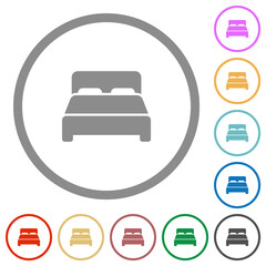 Double bed flat icons with outlines
