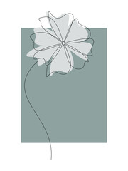 Hand drawn line flower vector cover. Minimal abstract floral poster. Wallpaper, print, wall art, home decor, background, card, invitation, banner, cover or package design.