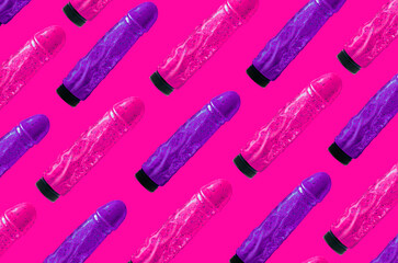 Composition with dildos, male penis vibrators sex toys, masturbation concept illustration