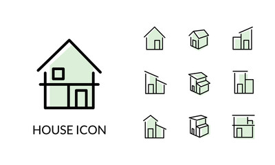 シンプルな家の線と塗りがあるアイコンセット