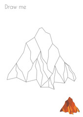 Eenvoudige schets Stroke Mountain Vulcan Rock Silhouet Foto Tekenvaardigheden voor kinderen A3/A4/A5 geschikt formaat formaat. Print het zelf thuis en geniet ervan!