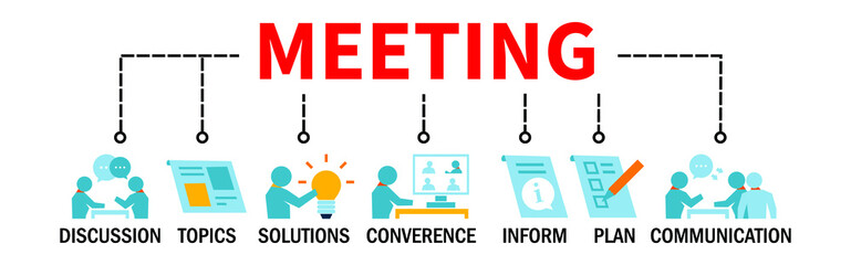 Peoples Together Discuss Some Topics in a Meeting Banner Web illustration Concept with icons