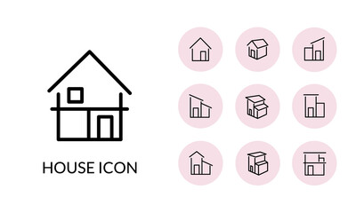 シンプルな家の線とサークルのアイコンセット