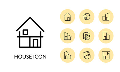シンプルな家の線とサークルのアイコンセット