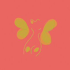 line art female shape butterfly icon