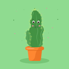 the character is a kawaii cactus in a pot with emotions cheerful