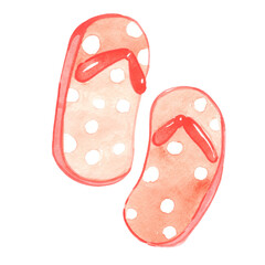 Pink sandals beach watercolor illustration for accessories on summer holiday.