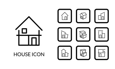 シンプルな家の線と角丸枠のアイコンセット