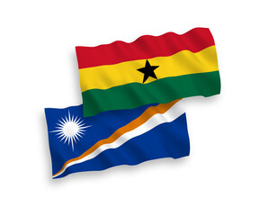 Flags of Republic of the Marshall Islands and Ghana on a white background