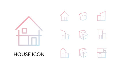 シンプルな家の線とグラデーションのアイコンセット