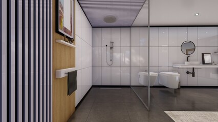 contemporary Master bathroom design 3d illustration