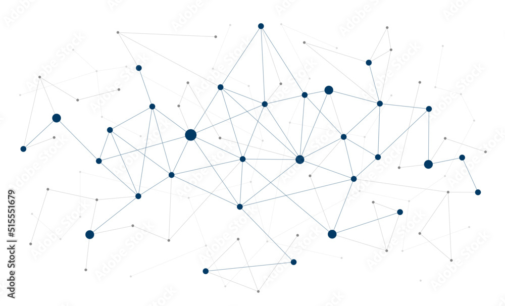 Poster Technology science information connected dots and lines background template. Network blockchain linked global digital database graphic vector