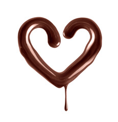 Chocolate heart with dripping drops on a white background