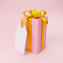 Gift box with blank label but pink background. 3d render