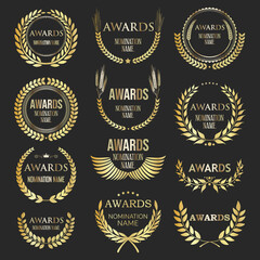 Collection of golden laurel wreaths award nominations