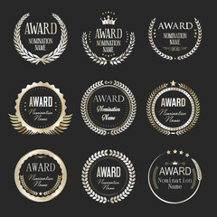 Collection of golden laurel wreaths award nominations