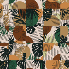 Fototapeta na wymiar Retro seamless pattern with abstract geometric leaves. Modern design for paper, cover, fabric, interior decor and other users.
