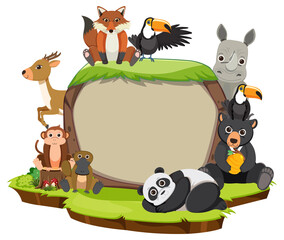 Naklejka premium Wild animals with blank board template