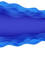 Fototapeta premium Abstract background with water waves in paper cut style. 3d wallpaper with cut out deep wavy modern cover. Blue color layers with smooth shadow papercut art. Vector illustration, origami shapes