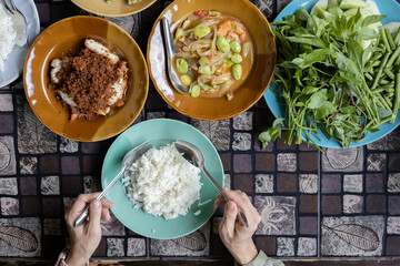 Traditional foods cooked in Southern Thailand, lifestyle and culture eating for background