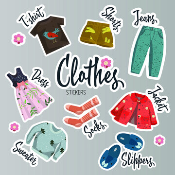 clothes stikers dress jeans socks sweater t-shirt jacket slippers shorts