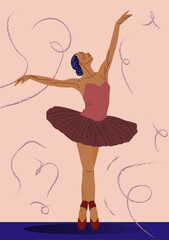 Pretty ballerina. Dancer in beautiful pose. Attractive woman. Professional ballerina. Flat Vector Illustration