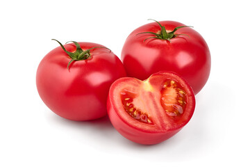 Organic Tomatoes, isolated on white background. full depth of field.