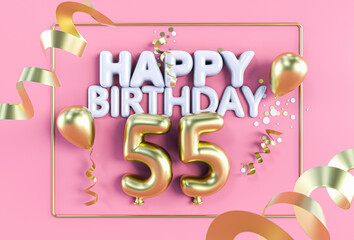 Happy Birthday 55 in Gold auf Rosa - obrazy, fototapety, plakaty