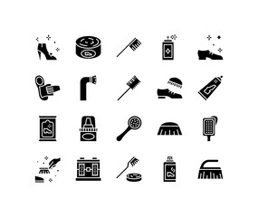 Shoe Cleaning flat line icons set. Contains such icons as Shoe Care, washing, processing, protection, Brush, Sponges. Simple flat vector illustration for web site or mobile app
