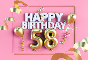 Happy Birthday 58 in Gold auf Rosa