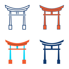 Chinese arch icon set in flat and line style