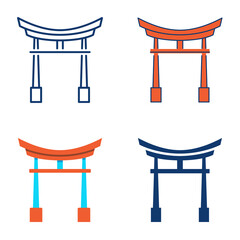 Chinese arch icon set in flat and line style