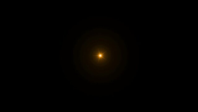 Realistic orange light Lens flare on black background.
