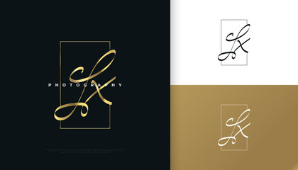 JX Initial Signature Logo Design with Elegant and Minimalist Gold Handwriting Style. Initial J and X Logo Design for Wedding, Fashion, Jewelry, Boutique and Business Brand Identity