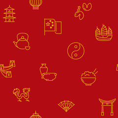 Red China seamless pattern in line style